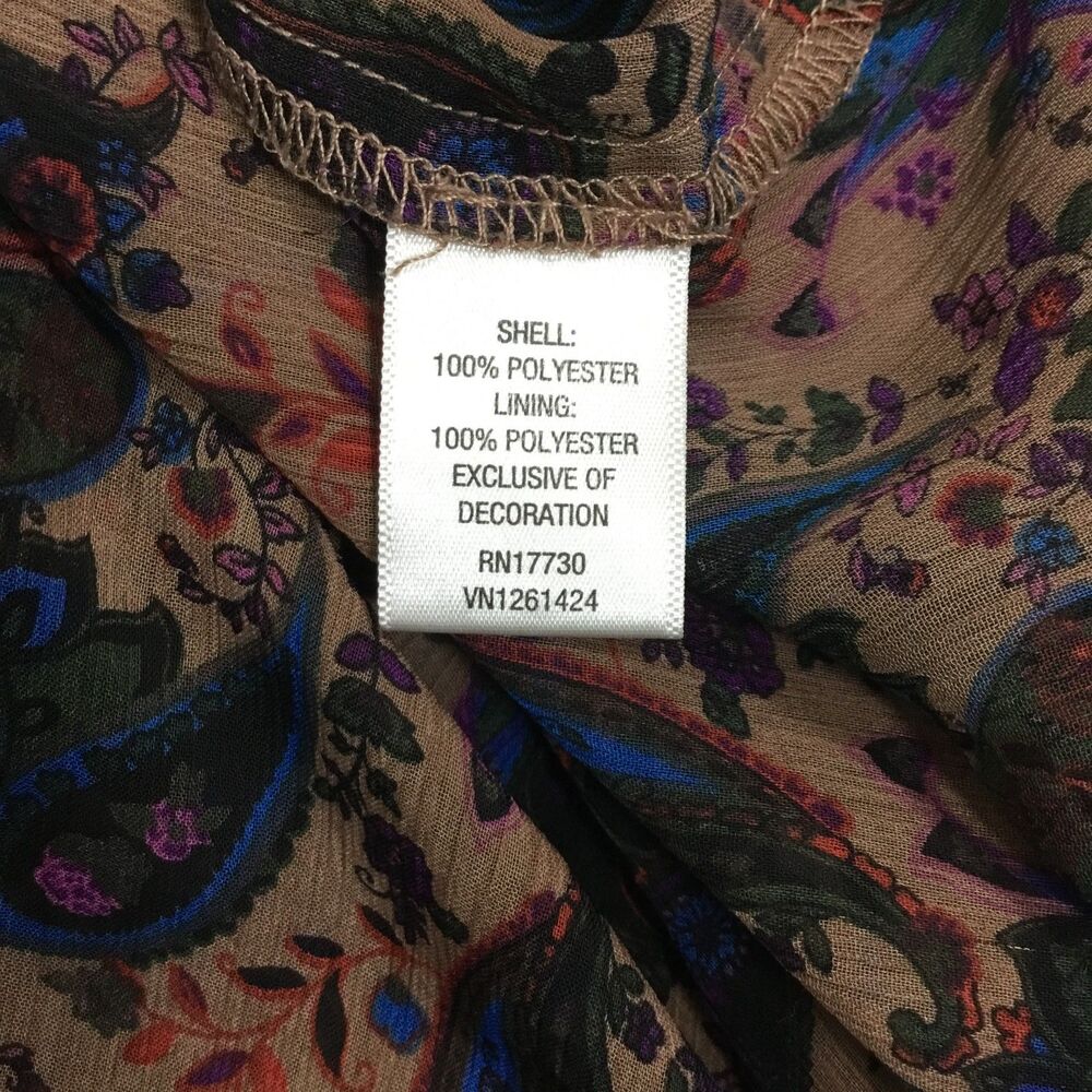 Sheer tunic dress coverup paisley pattern elastic waist ruffle sleeve lace L - Picture 5 of 5